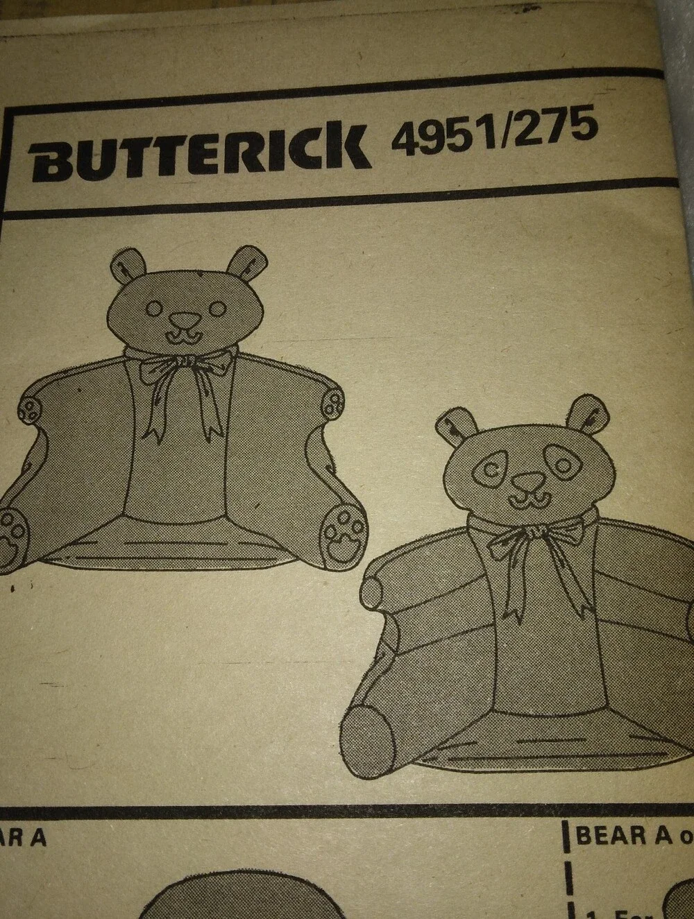 BUTTERICK 4951 Child's Animal Armchair, Polar Bear, Panda Bear